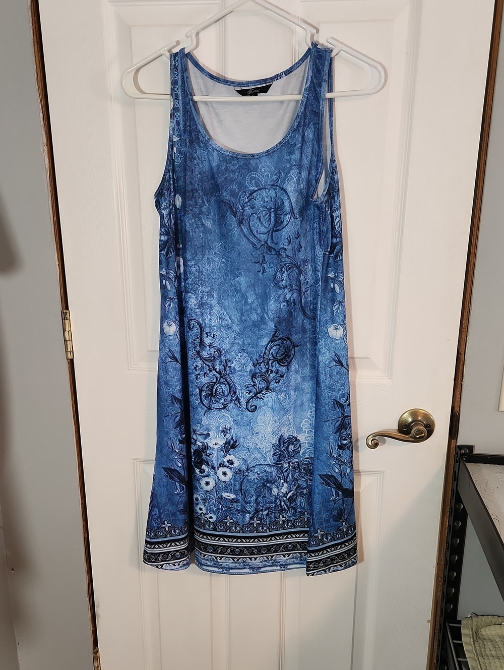 Shall We Sleeveless Blue Floral Midi Dress with Border Print